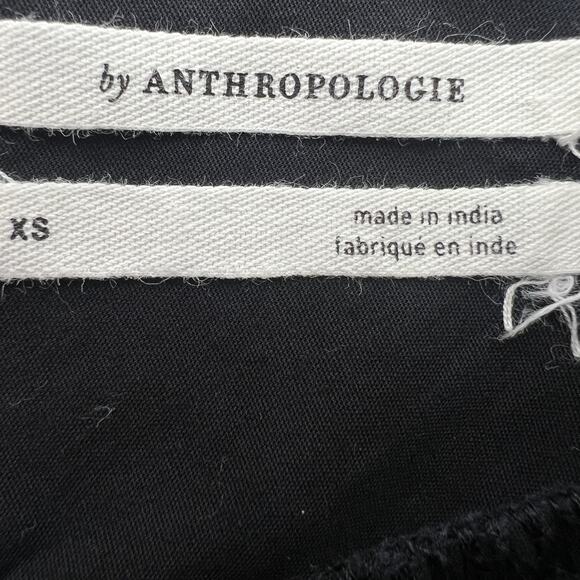 Anthropologie Black Double V Neck Ruffle Eyelet Peasant Boho Top Size XS - Picture 6 of 10